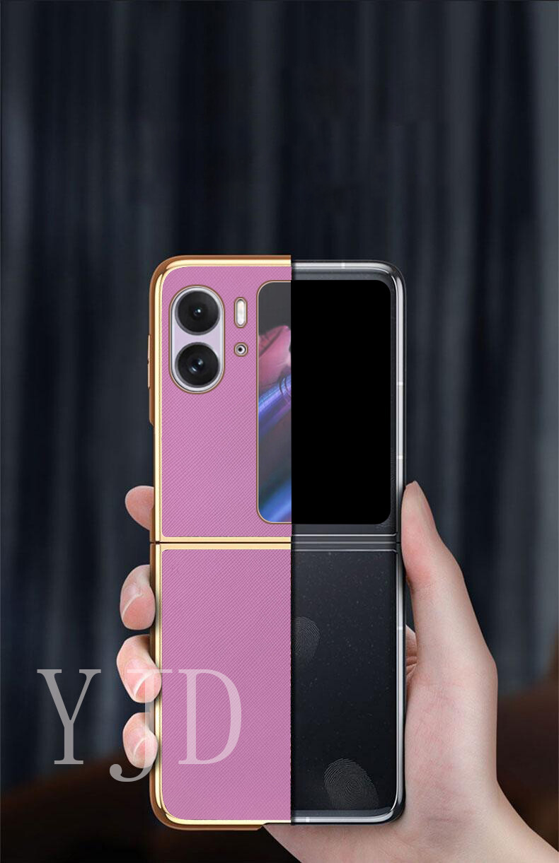 YJD Case For OPPO Find N2 Flip Solid Color Leather Electroplated Edge Shockproof  Phone Case