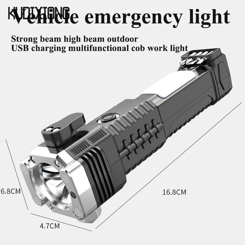 KUDIXIONG LED flashlight, strong light telescopic light, outdoor USB charging, multi-function cob work light, car safety hammer