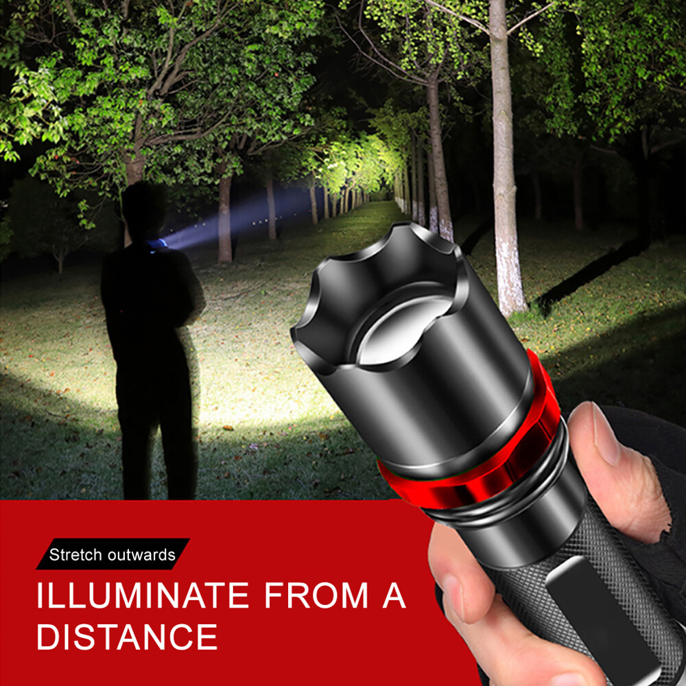 [In stock] Virwir Portable LED Flashlight T6 Light Beads 3 Lighting Modes Flashlight Bicycle Light Camp Torch Use Built-in Battery Be Power Bank