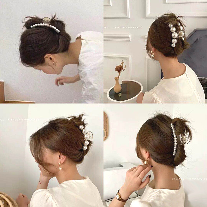 ACC New Women Pearl Hairpin Back Head Hair Claw Bath Catch Clip Large Korean Elegant Temperament Shark Female Hair Clip Girl Headdress