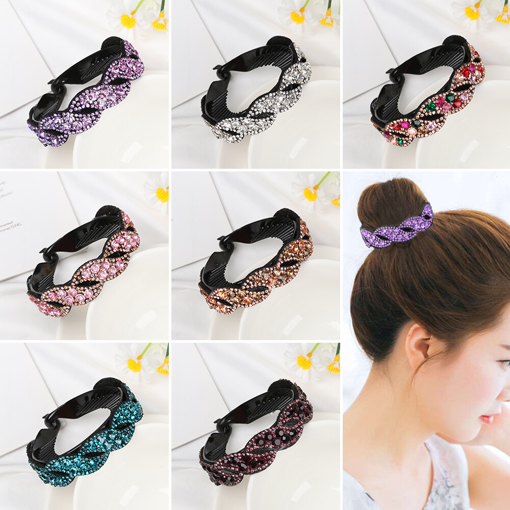 New Fashion Women's Crystal Rhinestone Hair Clips Claw Clamp Bun Net Ponytail Holder Hairpin