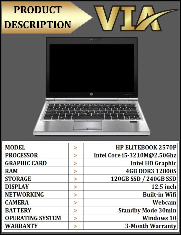 【NEW ARRIVE】HP ELITEBOOK 2570P~CORE i5-3rd gen~4GB DDR3~120GB SSD / 240GB SSD~12.5~Windows 10 Malaysia