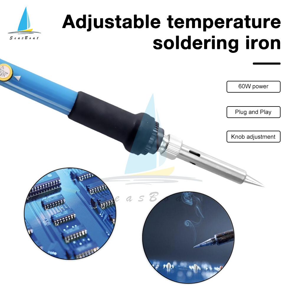 【Seasboat】Soldering Iron Soldering Iron Kit Electronics 60W Adjustable Temperature Welding Tool 5pcs Soldering Iron Tip /Soldering Iron Stand /Desoldering Pump /Tweezers /Solder Wire /Carry Bag