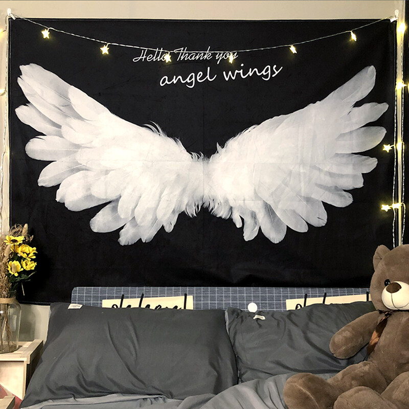 Angel Wings Tapestry Wall Hanging Aesthetic Black And White Wall Art Tapestries Big Size Aesthetic Bedroom Decor Dorm Living Room Accessories Background Cloth Lazada