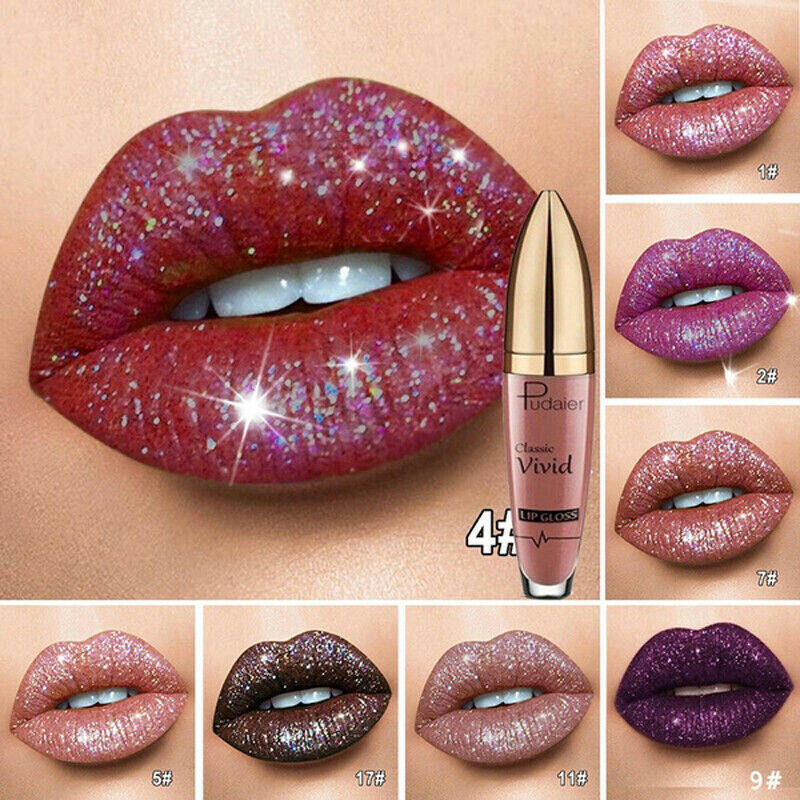 Pudaier 5ml Glitter Lip Gloss Waterproof Long Lasting Matte Liquid Lipstick Diamond Shiny Liquid Lip Gloss Easy To Color Waterproof 18 Colors Diamond Shimmer Lip Gloss Make Up