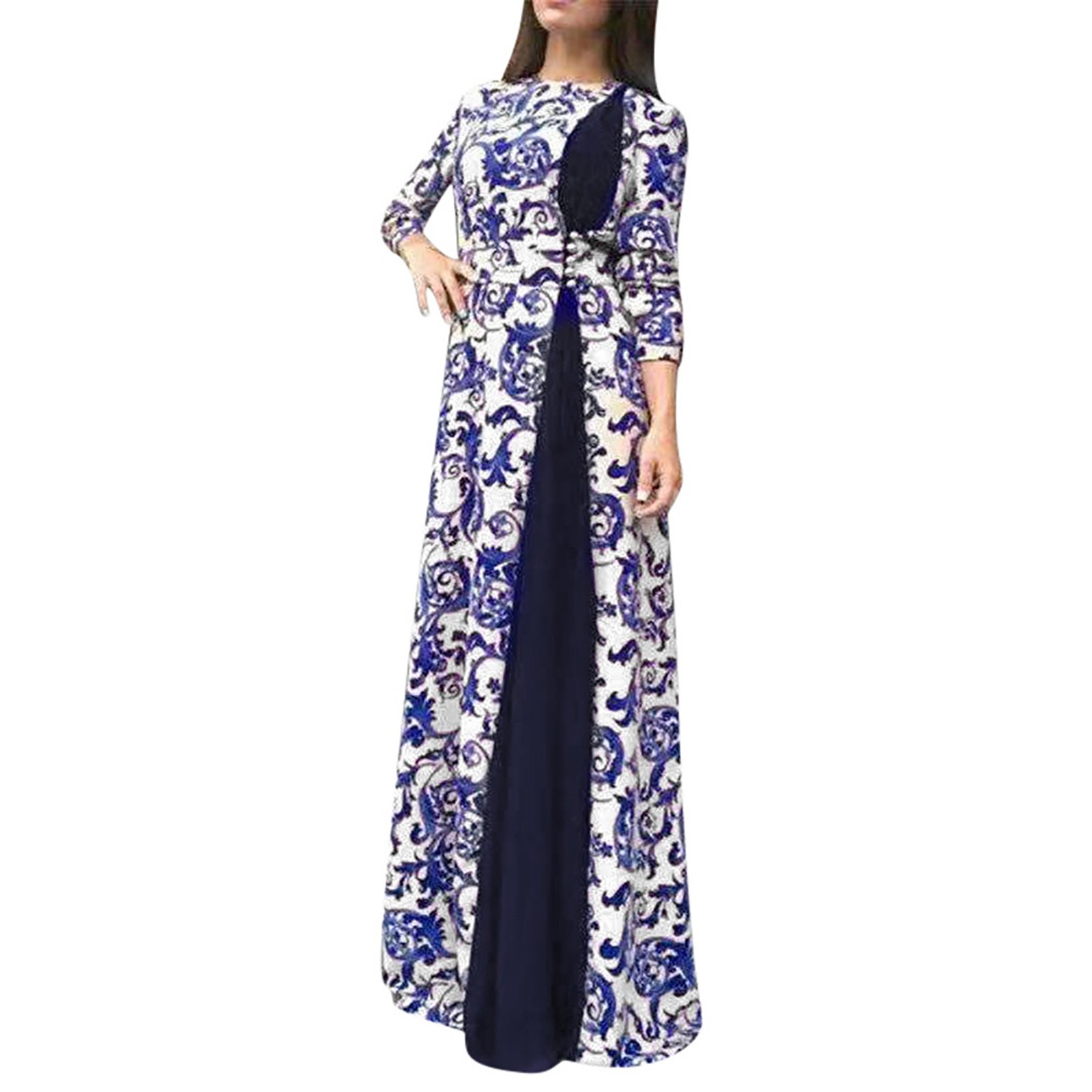 Women Dubai Arabian Floral Print Long Dress Muslim Dress Islamic Long Dress