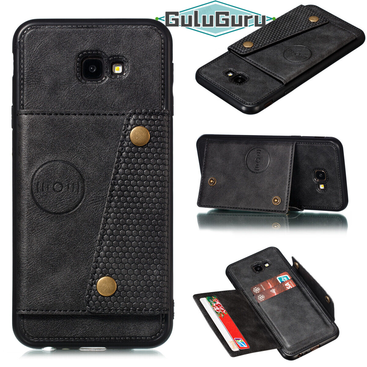 for Samsung J4+ J4Plus Leather Case Multiple Folio Flip Cover Wallet Back Case Shell, can work with Car Mount, Hidden ID Credit Card Slot Holder, Retro Metal Button Clasp, Stand Support
