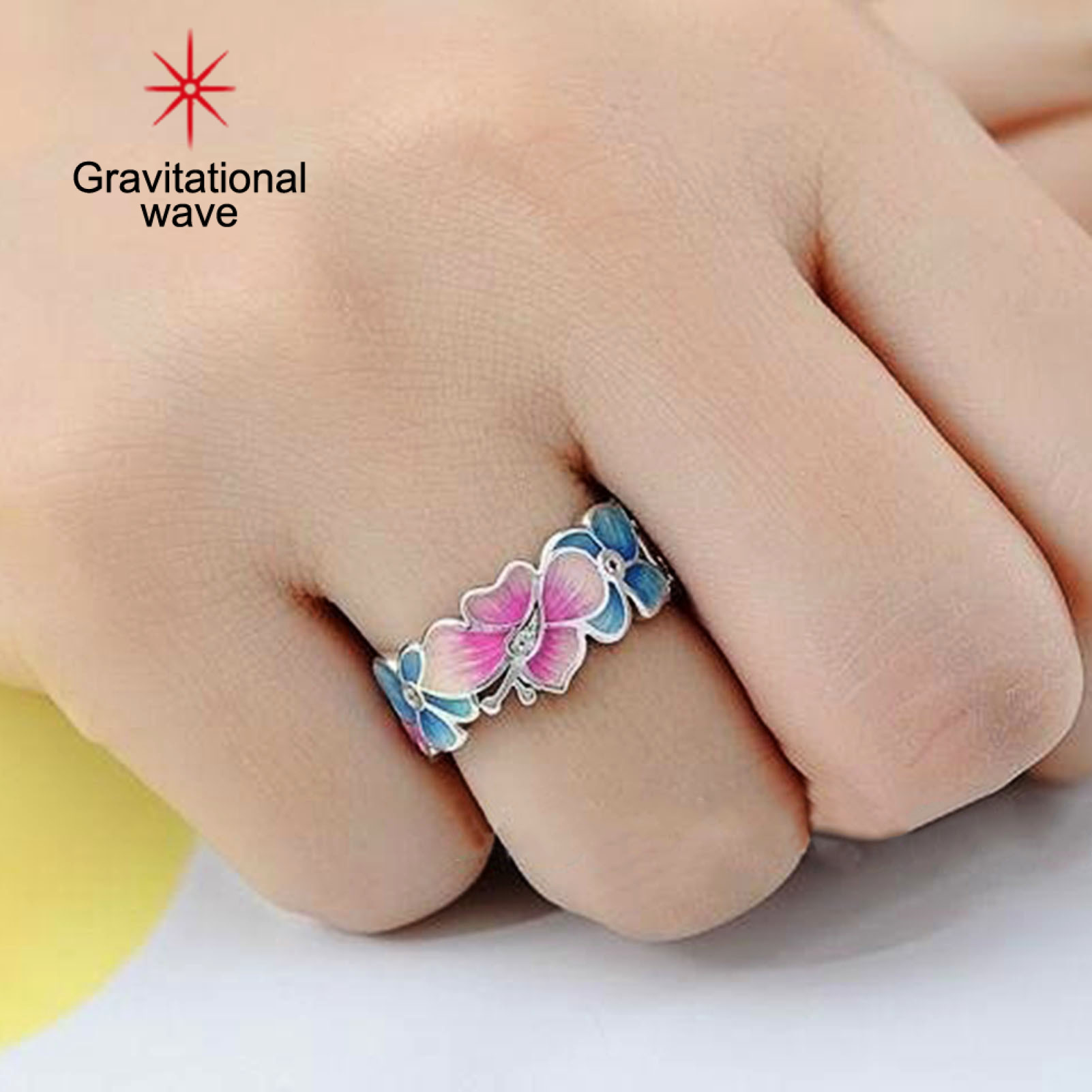 Gravitational wave Butterflies Shape Women Ring Colorful Alloy Flower Shape Hollow Wedding Ring Jewelry Accessory