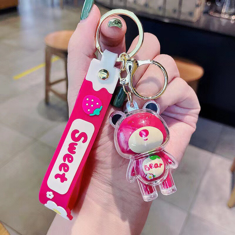 Popular Trendy Strawberry Bear Keychain Cartoon Bear Doll Keychain Bag Pendant