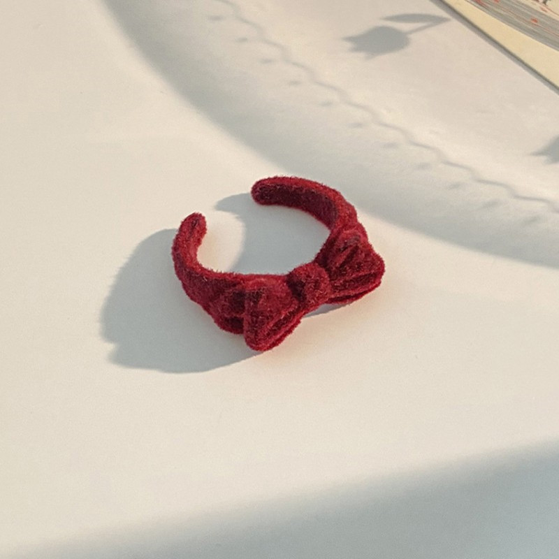 Velvet Ring Female Retro Flocking Bow Open Ring French Sweet and Gentle Index Finger Ring