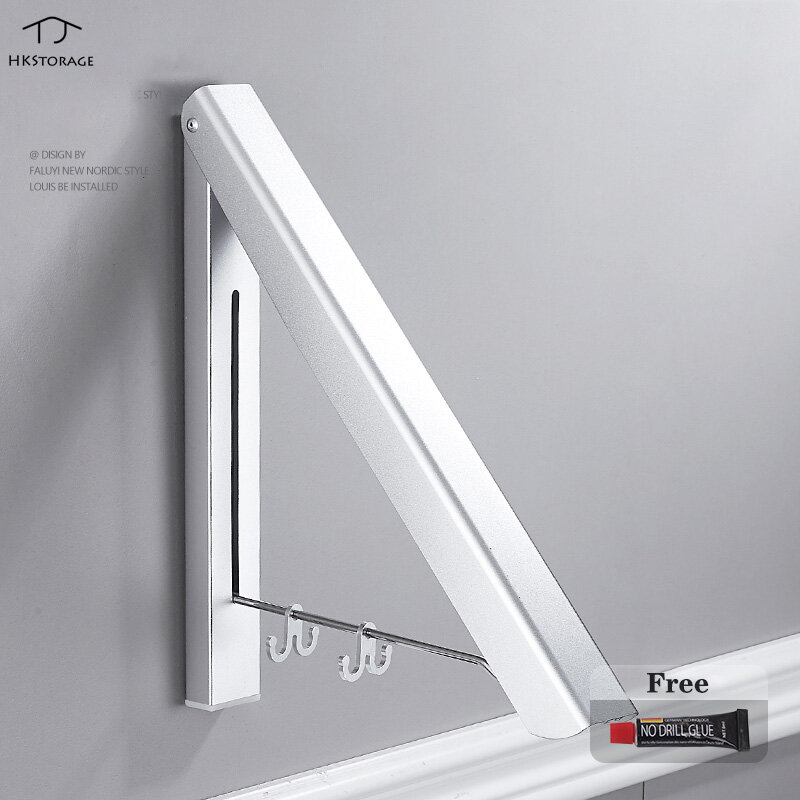 HKStorage 1pcs*Invisible Folding Drying Rack Balcony Wall-Mounted Drying Rack Indoor Dormitory Hotel Folding Clothes Drying Tool