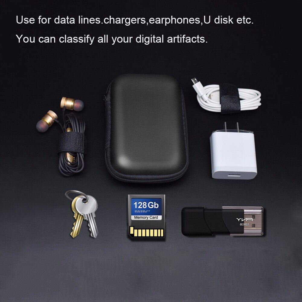 Zipper Hard Earphone Case PU Leather Headphone Storage Bag Protective Usb Cable Organizer Portable Earbuds Pouch Box