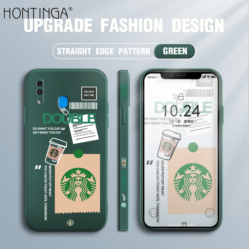 Hontinga Casing Case For Samsung Galaxy A30 A20 Case Starbucks Label Side Square Original Liquid Soft Silicone Edge Pattern Case Full Cover Camera Protection Cases Back Cover Phone Casing Softcase For Boys Girls