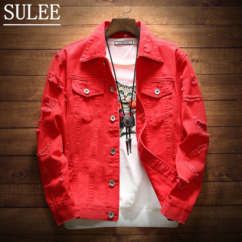 Shop Red Denim Jacket Men online - Jul 