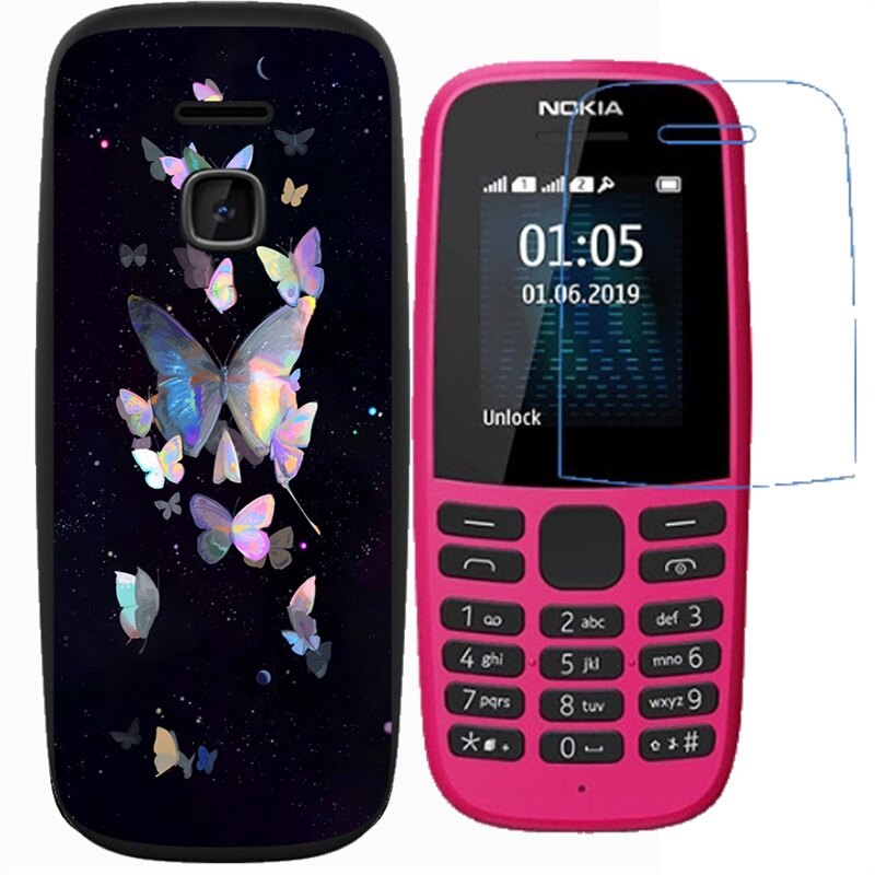 Nokia 105 2017 2019 Phone Case Creative pattern Shockproof Silicone Soft Case Cover with Explosion-proof Membrane Protective Screen Soft Film