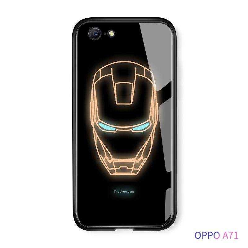 Hontinga OPPO A71 Case Bercahaya Avengers Marvel Superhero Captain America Ironman Telepon Case S Menyala Dalam Gelap Kaca Antigores Kembali Casing Penutup
