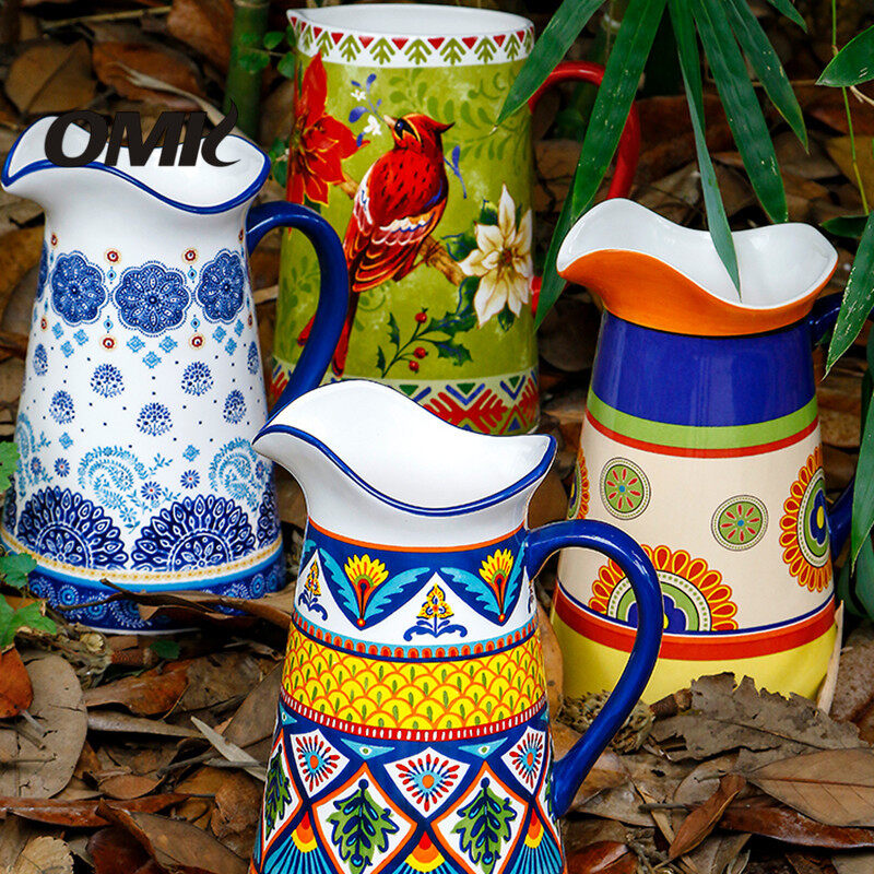 OMK American Style Underglaze Ceramic Cold Water Jug Large Water Pitcher Sealed Vase