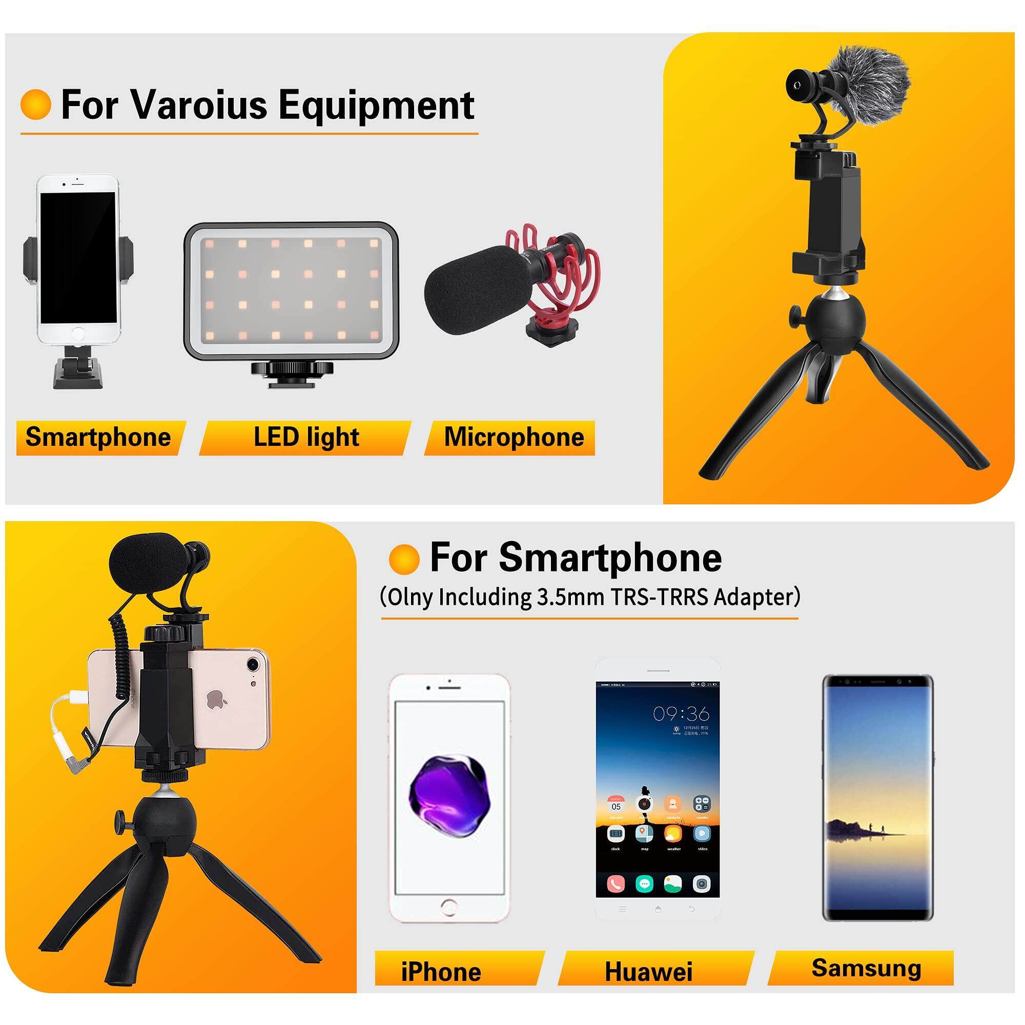 Comica CVM-VM10-K2 Smartphone Microphone with Tripod, On Camera Video Mic for iPhone and Android Phone, Vlogging Kit for Youtube Recording Tiktok