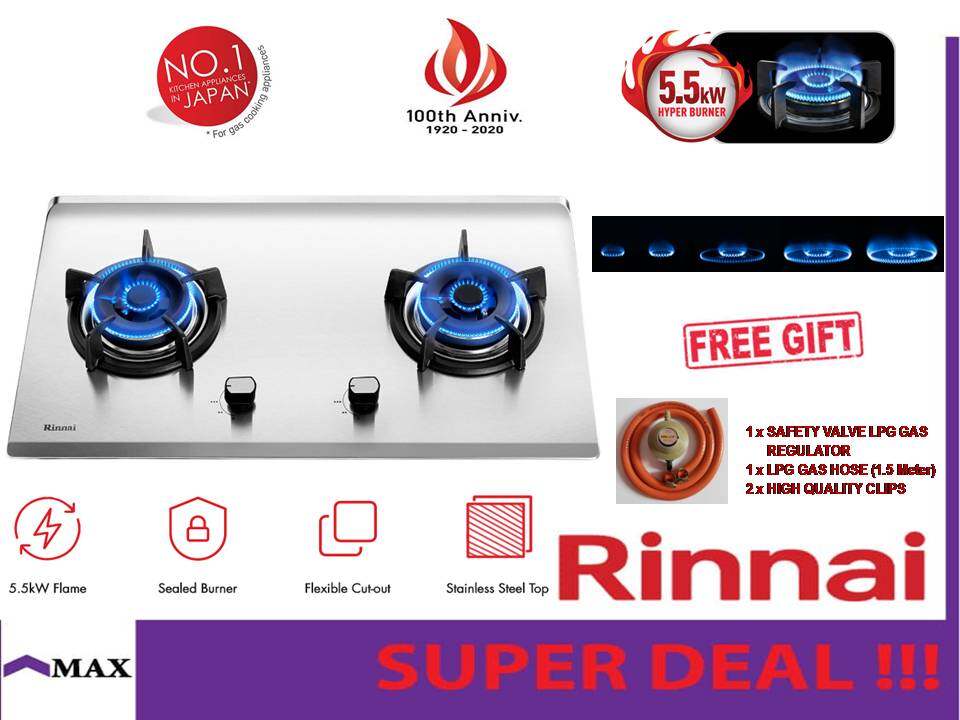 RINNAI RB-72S 2 Burner Built-in Gas Hob (Stainless Steel) 5.5KW Hyper  Burner Gas Stove RB72S | Lazada