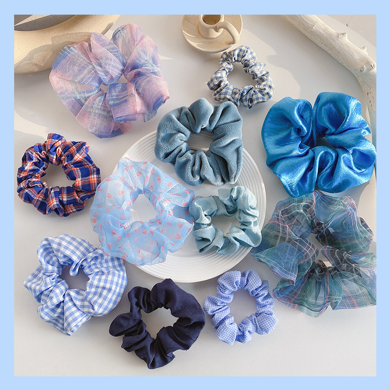 Blue Scrunchies Chiffon Yarn Silk Fabric Hair Ties