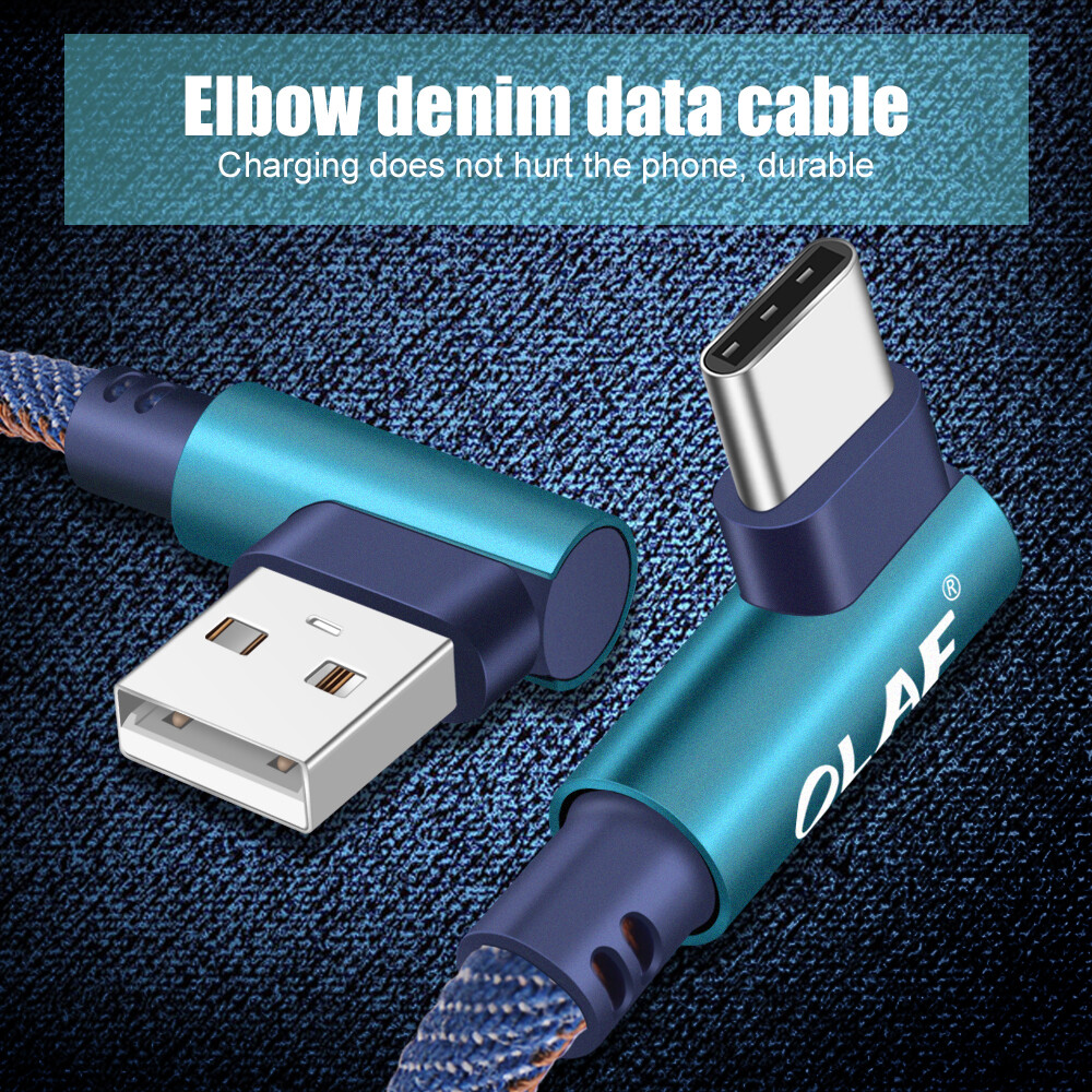 OLAF 2m USB Type C 90 Degree Fast Charging usb-c cable Type-c data Cord Charger usb-c For Samsung S8 S9 Note 9 8 Xiaomi mi 8 mi6