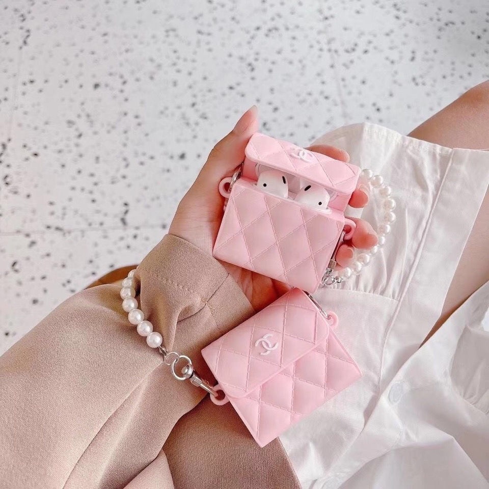 BOCH Fashion Luxury Square Bag Pattern With Pearl Chain Airpods Case For AirPods 1 2 3 Pro inPods i7 i12 Pro Wireless Bluetooth Headphones Accessories Casing For Air Pods Earphone Headset Protective Cover Shockproof Shell