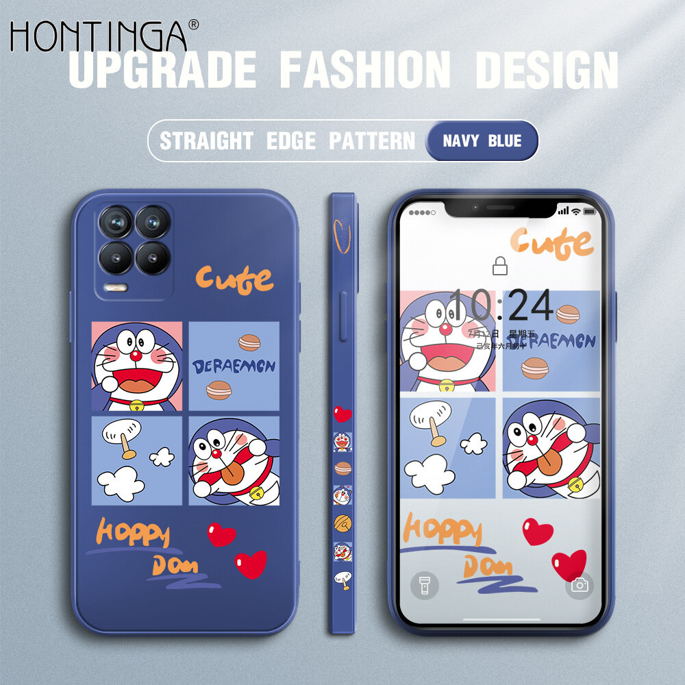 Hontinga Casing Case For Realme 8 Realme 8 Pro Case Cartoon Anime Doraemon Square Original Liquid Soft Silicone Edge Pattern Case Full Cover Camera Protection Cases Back Cover Phone Casing Softcase For Girls