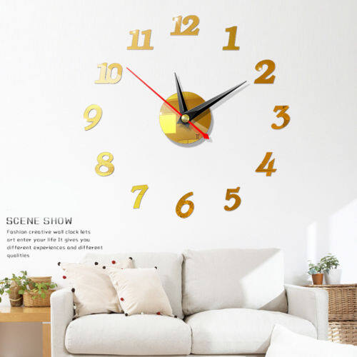 Đồng Hồ Treo Tường Lớn Hiện Đại DIY, Đồng Hồ Treo Tường Số Lớn Độc Đáo Có Nhãn Dán Gương 3D 2020
