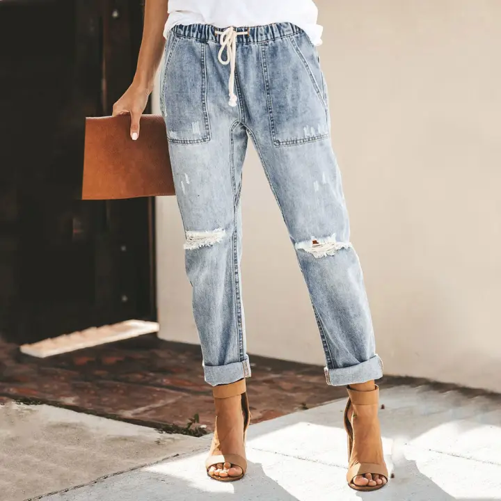 distressed denim joggers womens