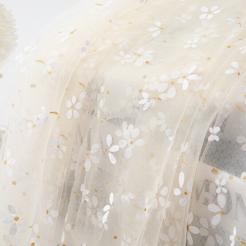 Soft Daisy Print Mesh Kids Dress Lace Fabric DIY Tulle for Skirt Making 0.5 Yards Bridal Bouquet Decoration