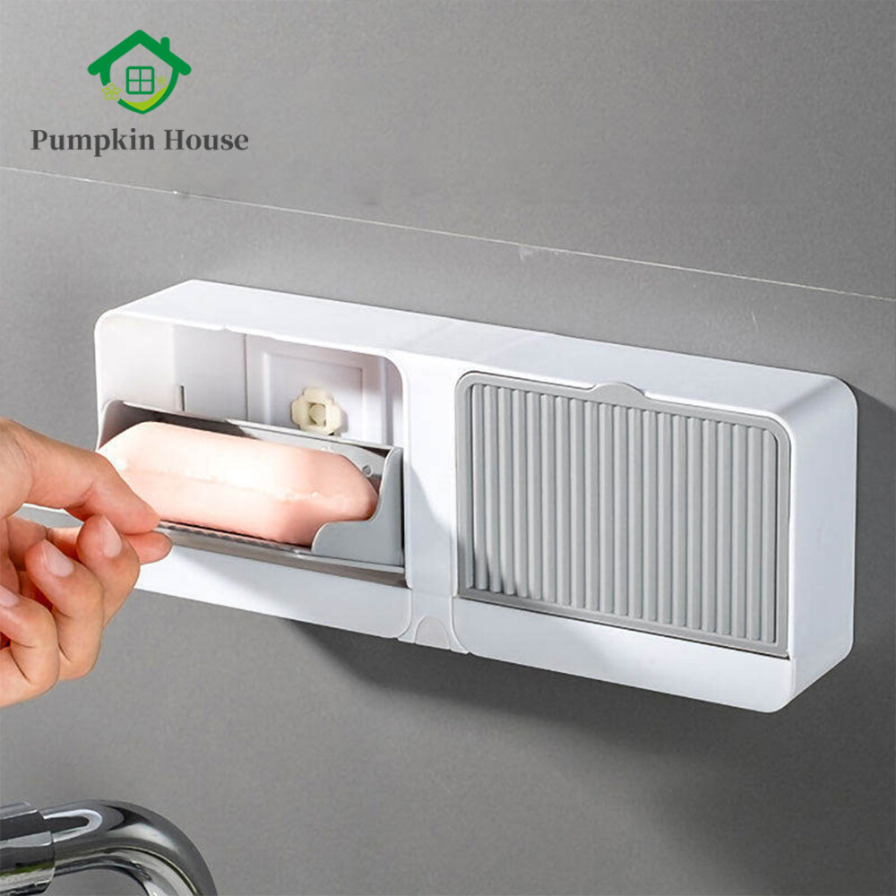 Soap Dish draining double compartment soap holder punch-free soap box