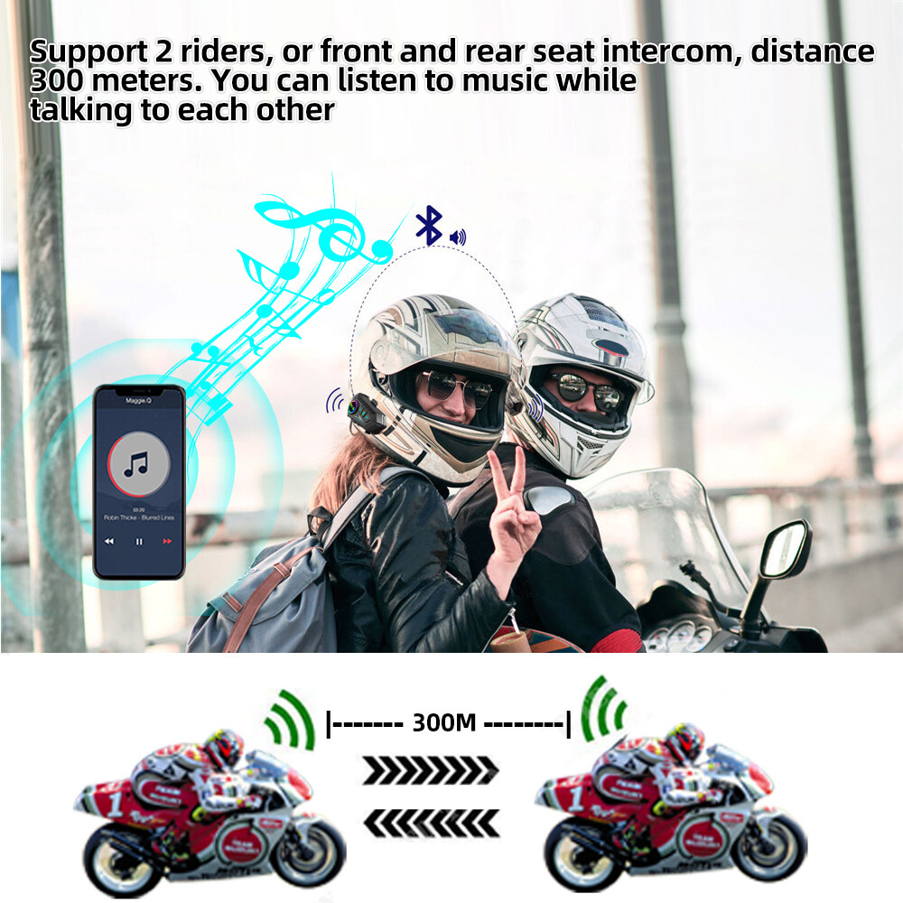 Aitemay YP10 2X Wireless Bluetooth5.3 Motorcycle Helmet Intercom Headset Waterproof 300M Intercomunicador Speaker Headphone