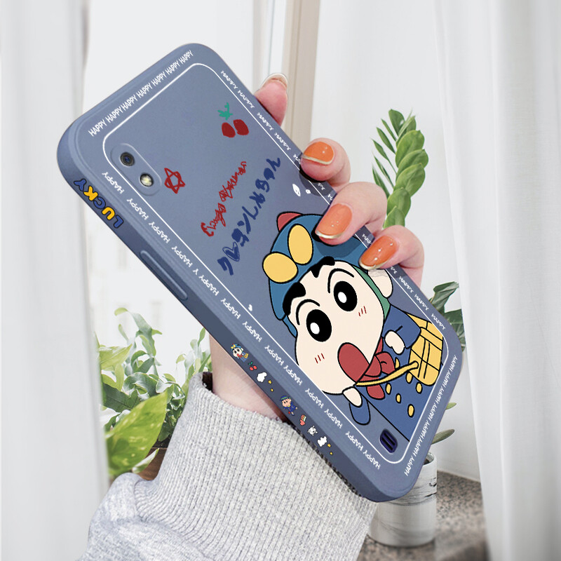 Jizetin Phone Case For Samsung Galaxy A02S A01 A01 Core A10 A10S Cartoon Shin-chan Action Kamen Side Design Square Edge Pattern Silicone Casing Full Cover Camera Case