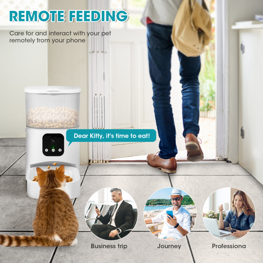 Máy cho mèo ăn tự động với máy ảnh HD, máy cho ăn tự động với ứng dụng điều khiển, cho phép 2.4GHz Wi-Fi, 2 cách âm thanh tương tác, khay thức ăn có thể nhìn thấy, 3.0L