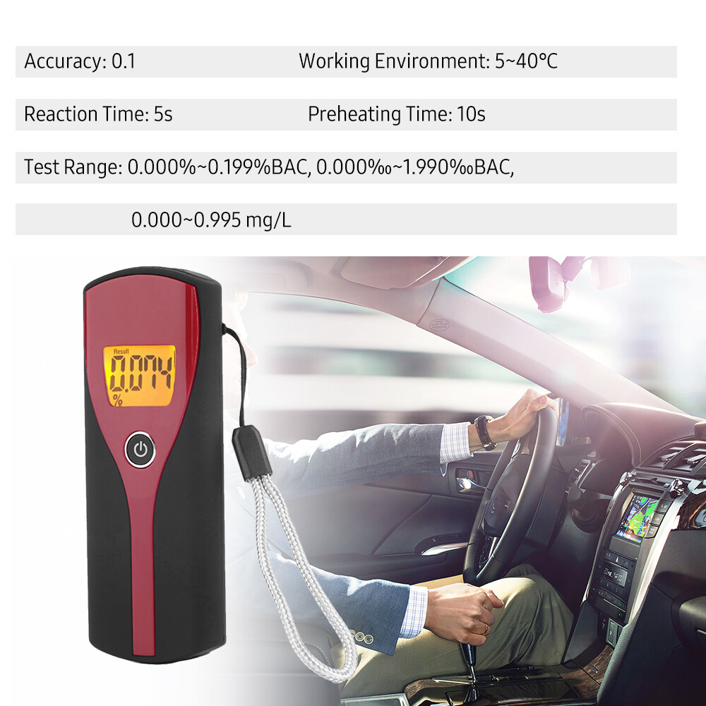 LCD Display Digital Breath Alcohol Tester Breathalyzer Non-contacting Blowing Alcohol Analyzer Meter Portable Alcohol Detector for Policeman Home Use