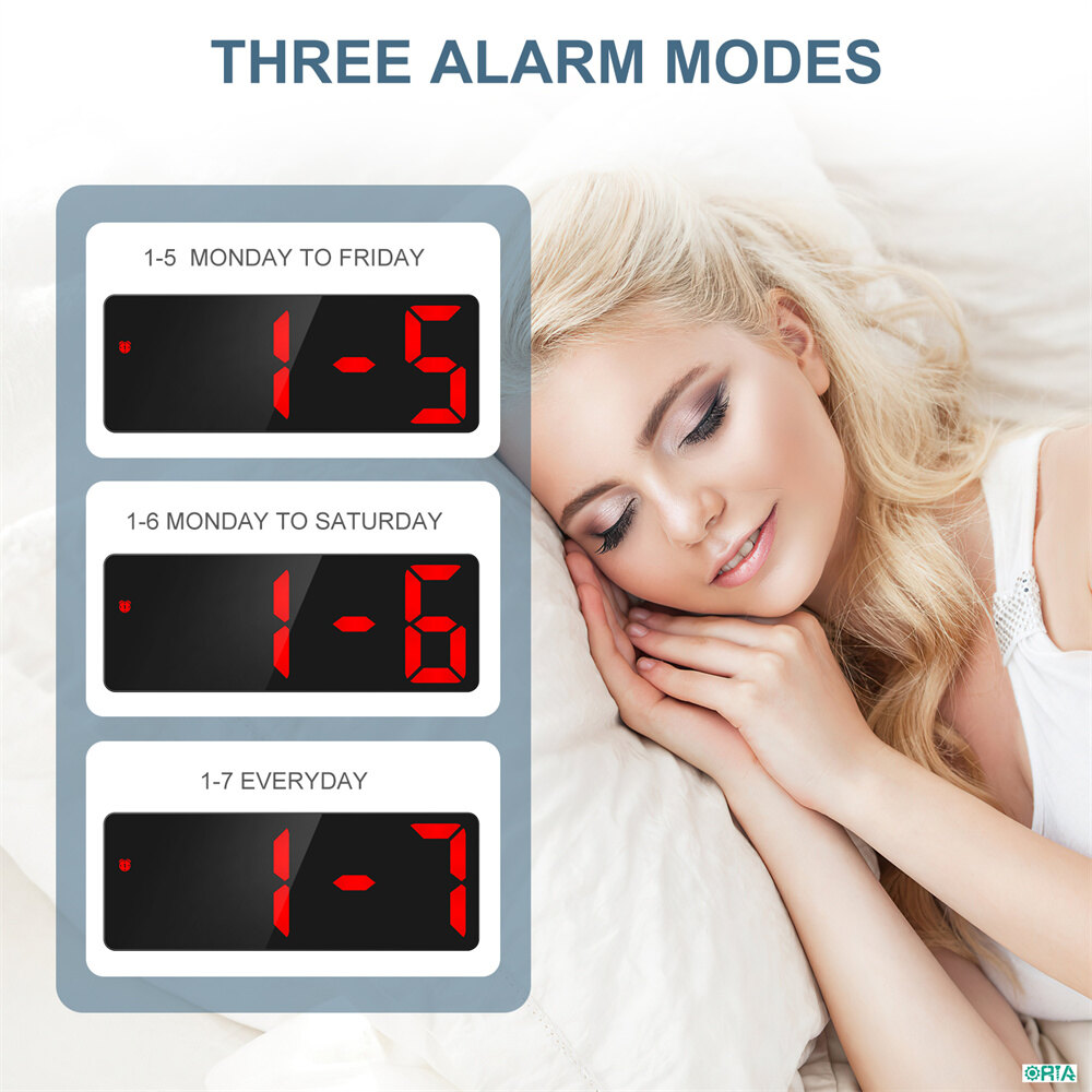 ORIA Digital Clock LED Alarm Clock Voice Control USB Table Clock 12/24H Format Snooze Function 3 Brightness Adjustable 3 Alarm Modes for Home Bedroom Office