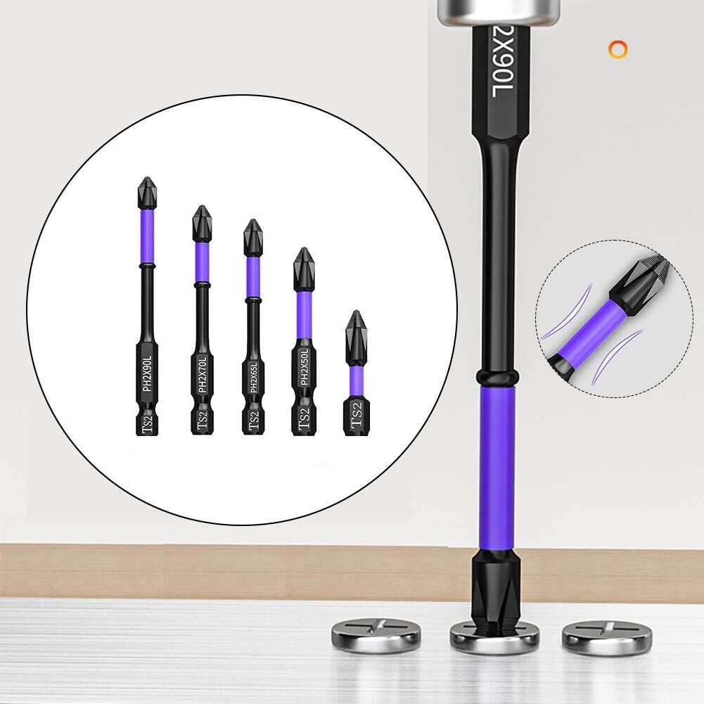5PCS Non-slip PH2 Magnetic Batch Head Cross Screwdriver Impact Drill Bit 25-90mm