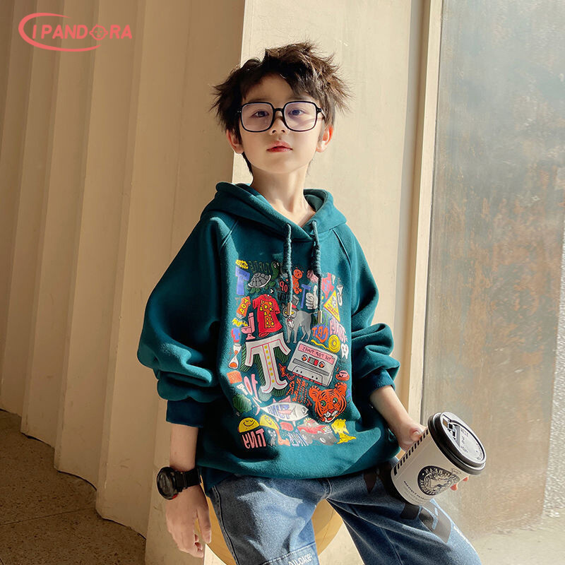 IP Hoodies Boy's sweater new children's hooded loose sweater cartoon pattern Korean children's clothing