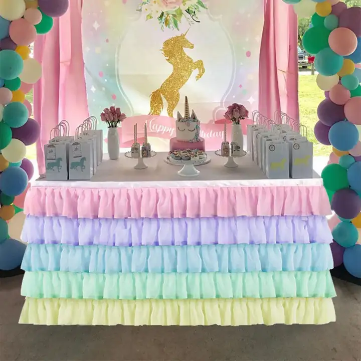 Oem 5 Layer Wonderland Rainbow Tulle Table Skirt Tutu Tableware