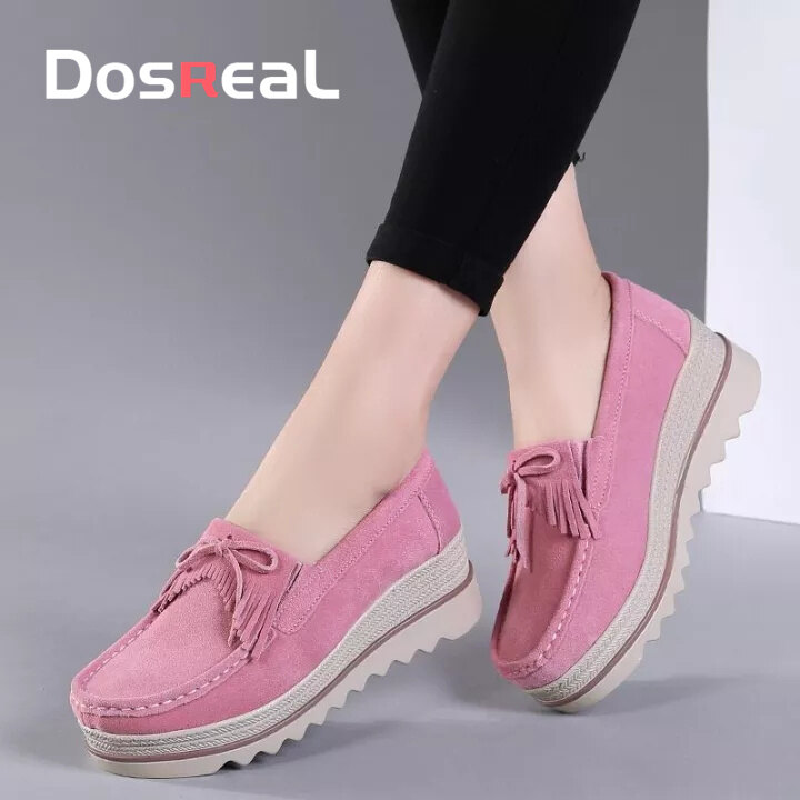DOSREAL Spring Women Flats Shoes Platform Sneakers Slip On Flats Leather Suede Ladies Loafers Moccasins Casual Shoes Women Creepers
