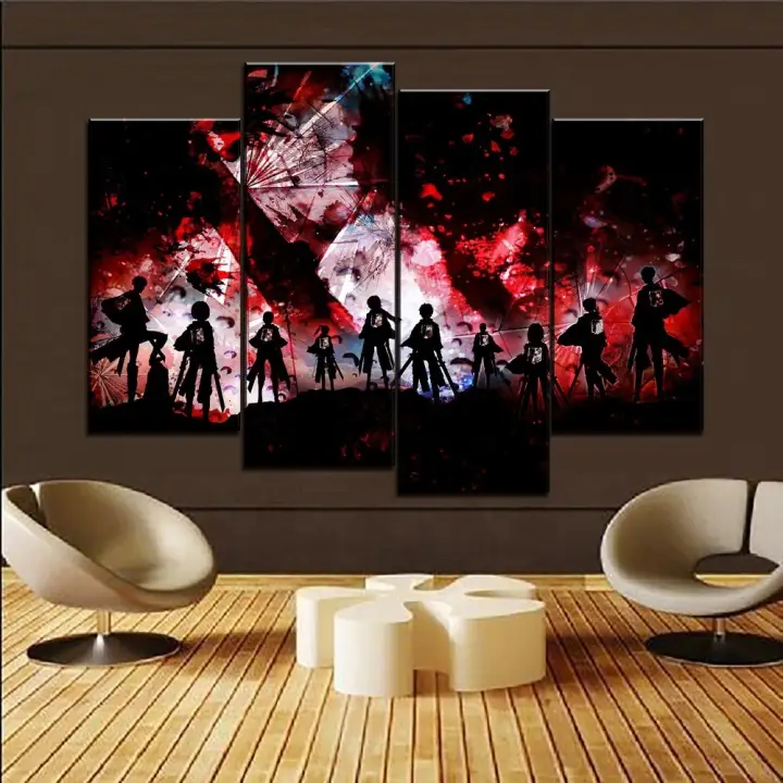 Large Canvas Painting 4 Piece Attack On Titan Main Anime Role Picture For Living Room Home Wall Decorative Framework Artwork Lazada Ph