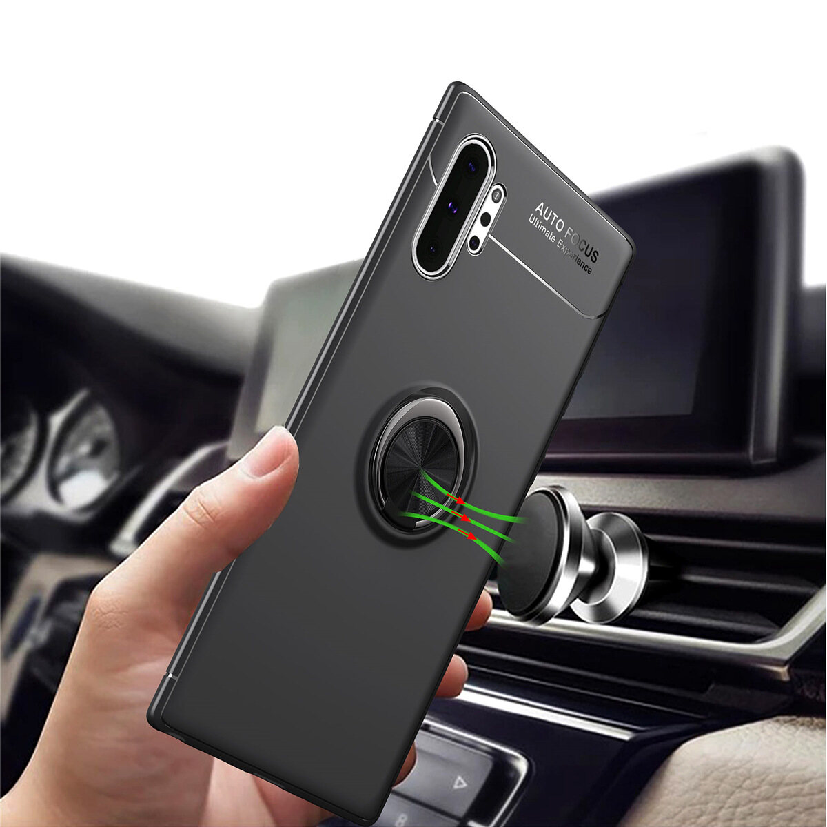 for Samsung Note10+ Note10 Plus Pro Case [Metal Ring Buckle] Soft TPU Case Back Cover Shell, with 360° Rotating Ring Holder Kickstand, Can work with Car Mount