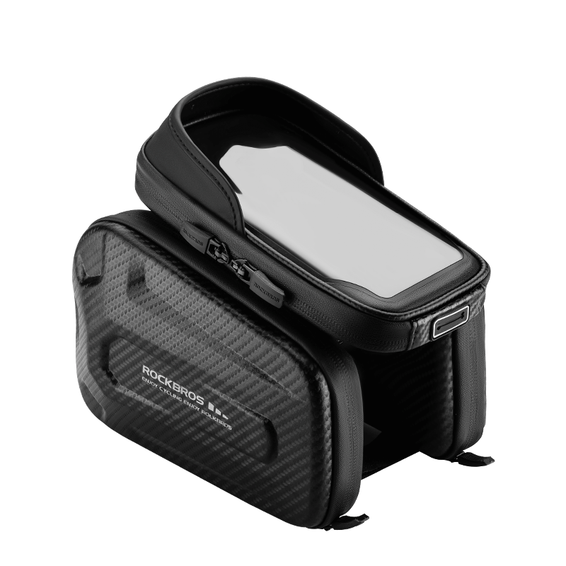 ROCKBROS Bicycle Front Frame Phone Bag Hard Shell Touch Screen Cellphone Bag Double Side Storage Stable Reflective Bike Top Tube Bag