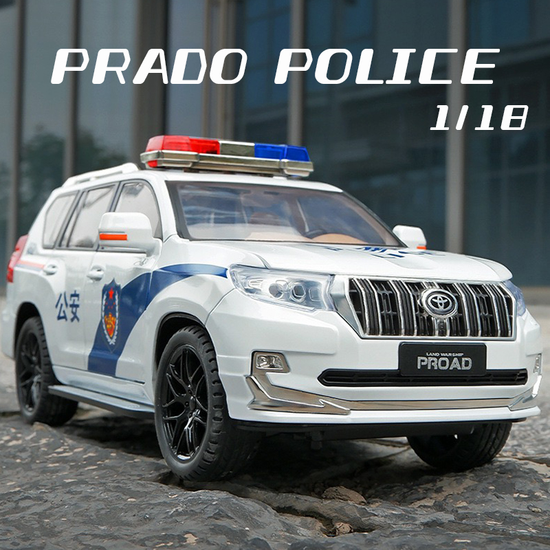1:18 Scale Toyota Prado Police Alloy Car Model Light & Sound Effect Diecast Car Toys for Boys Birthday Gift Kids Toys Car Collection
