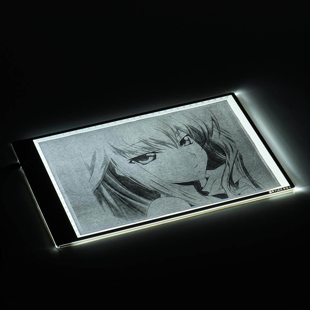 Portable A4 LED Light Box Drawing Tracing Tracer Copy Board Table Pad Panel Copyboard with 3-mode Brightness Black Edge Scale for Artist Animation Sketching Architecture Calligraphy Stenciling