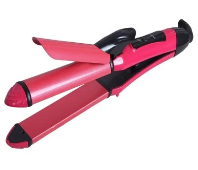 2 in 1 Professional Hair Curler and Straightener (Pink)
