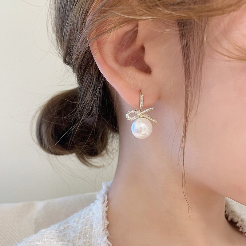 Frascati Premium New Fashion Women Earrings Lady Charming Pearl Ear Studs Cute Pink Bowknot Drop Earring Women Jewelry Gift