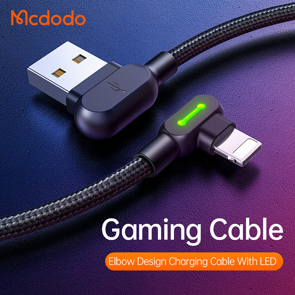 Mcdodo elbow 90° USB Cable For iPhone Lightning Apple 5-14 Pro MAX Fast Charging Cable Mobile Phone LED Light Cord Data Cable