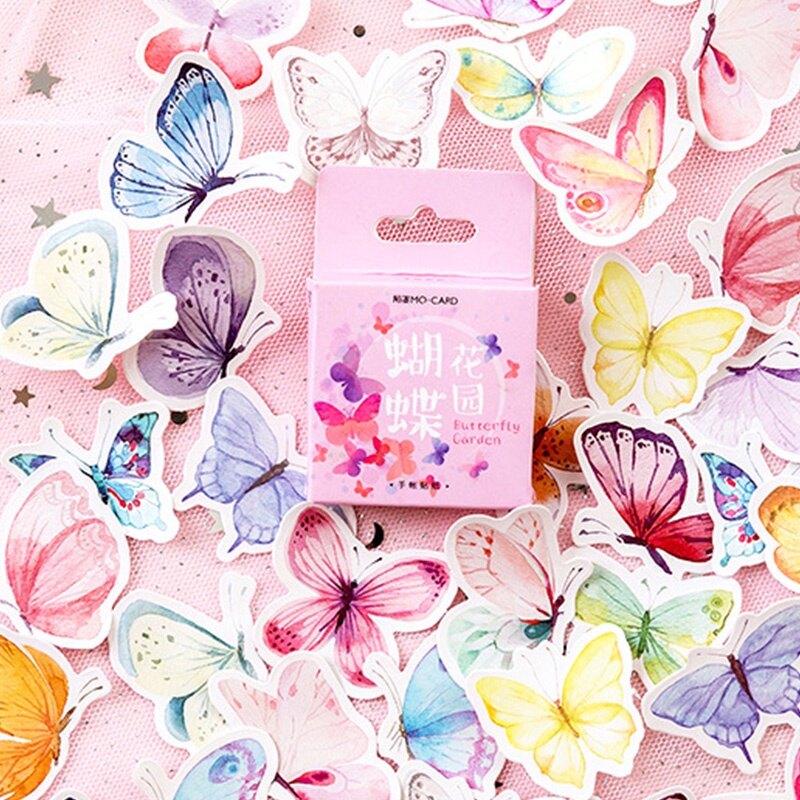 46 Pcs Lovely Cartoon Butterfly Stickers Pack DIY Decorative Material Stickers