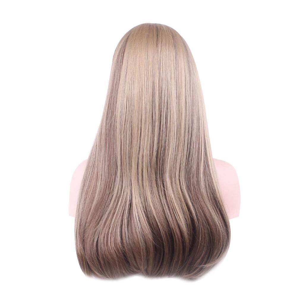 Women Girls Synthetic Wigs With Bangs Blonde Mix Color Long